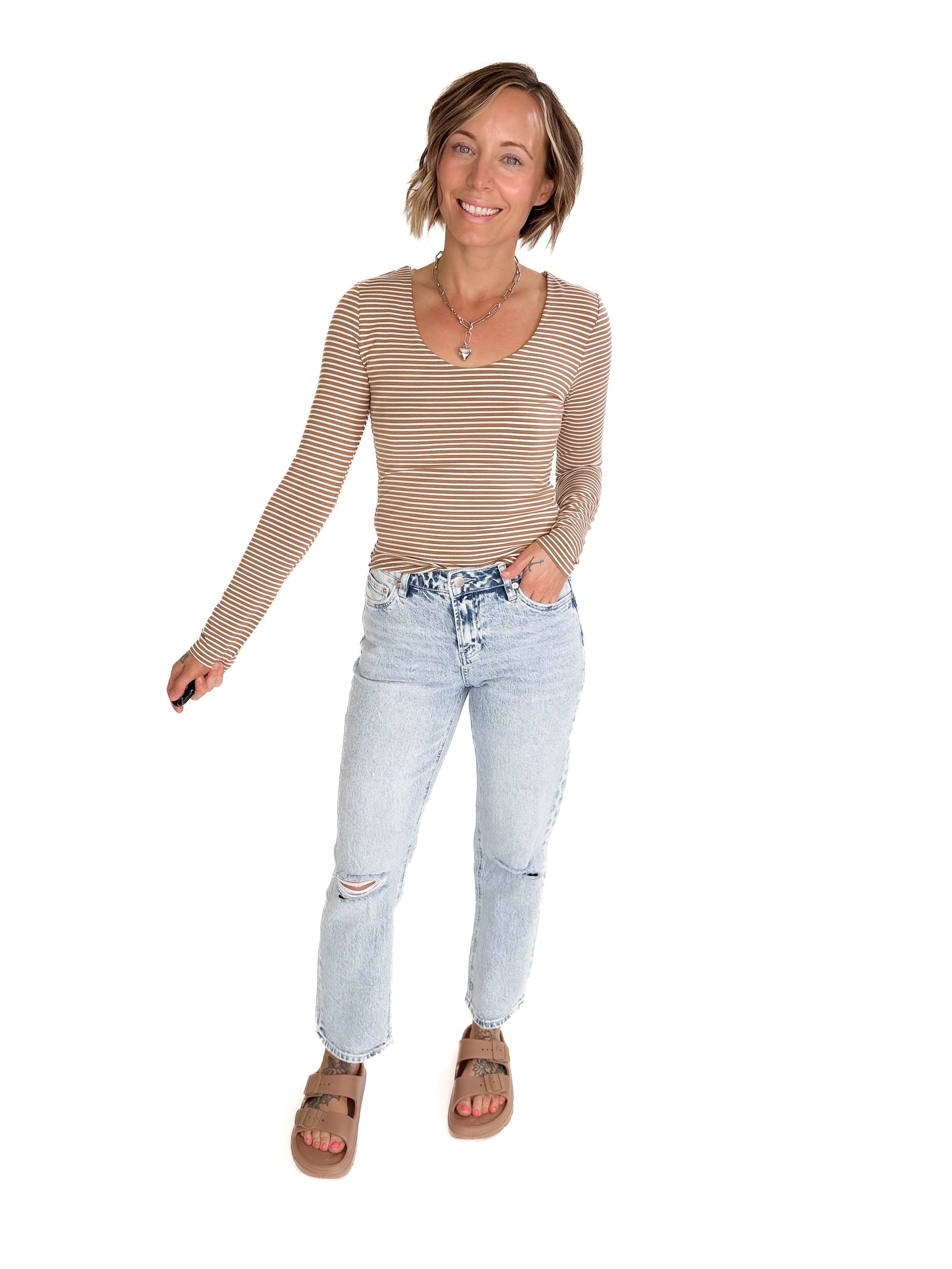 MONO B Linley Ribbed Scoop Neck- ESPRESSO