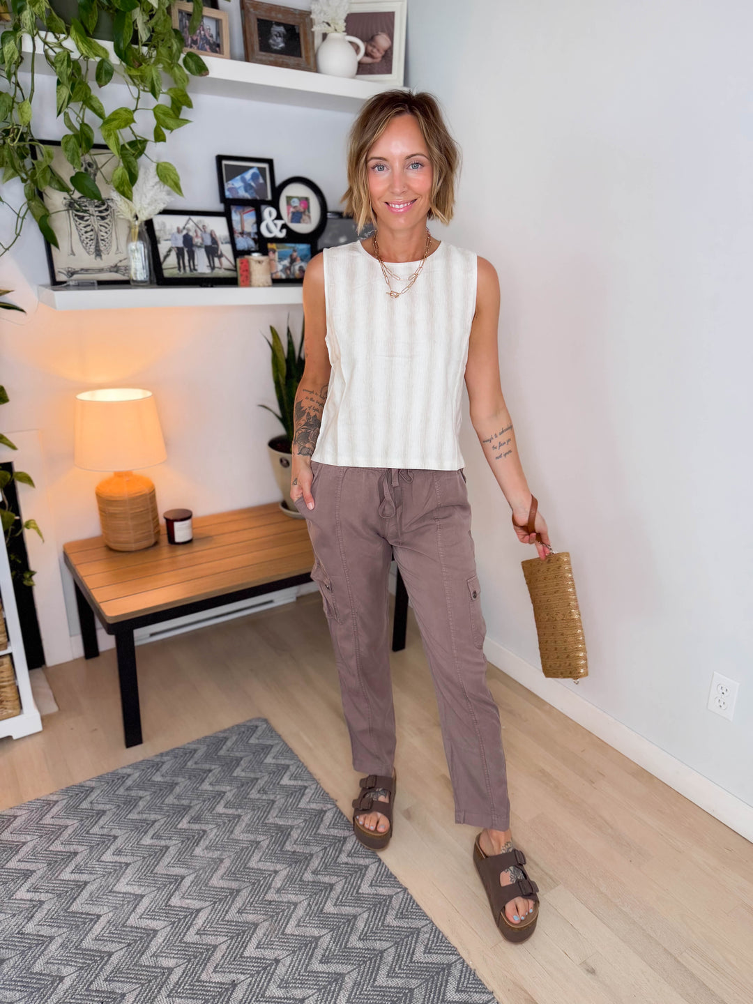 Mesa Boxy Stripe Tank- NATURAL