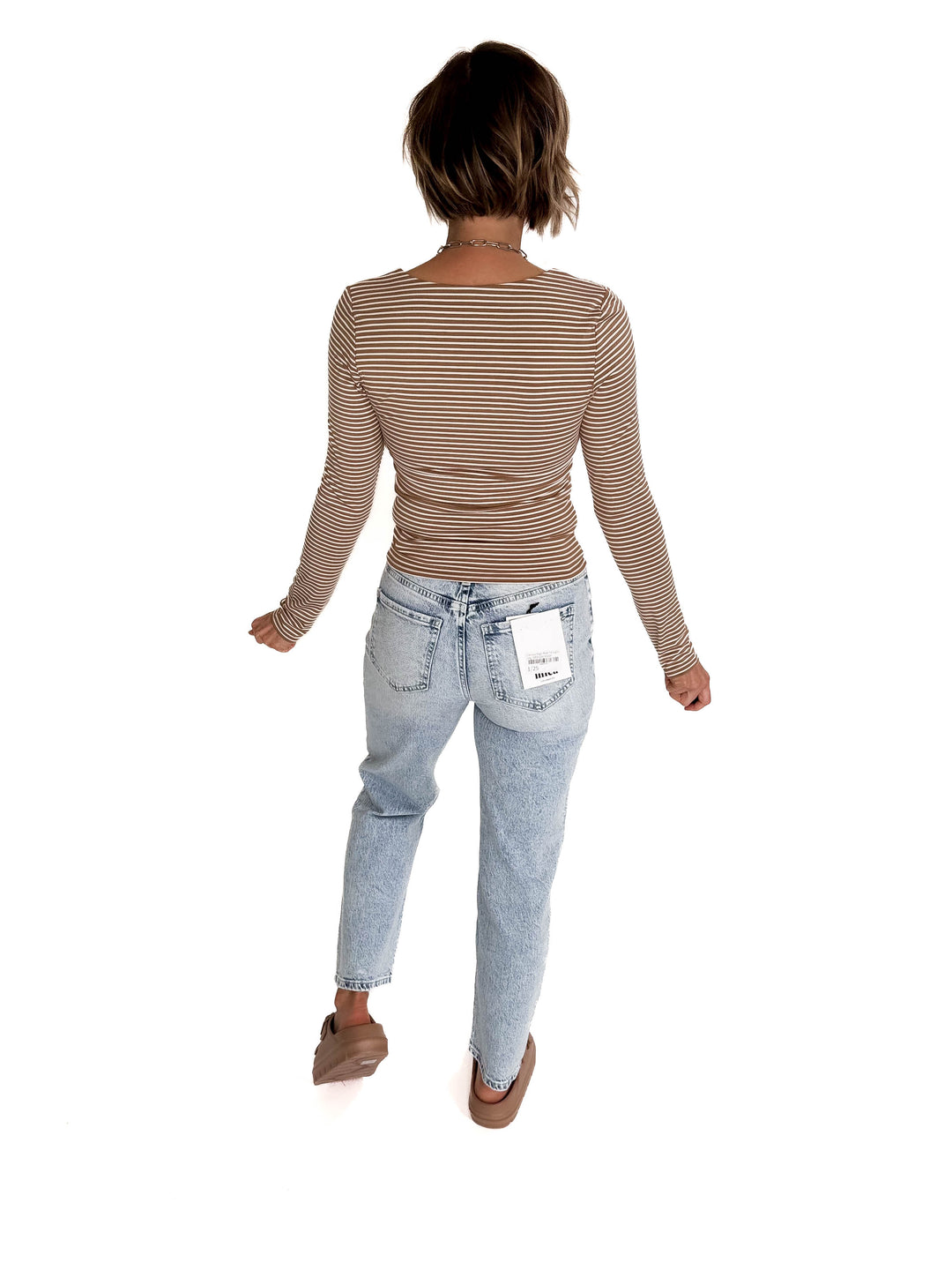 Ria Double Lined Striped Long Sleeve- MOCHA-FINAL SALE