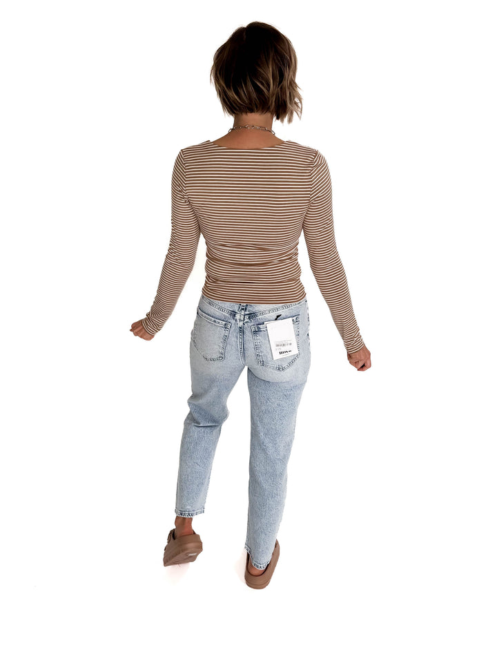 Ria Double Lined Striped Long Sleeve- MOCHA-FINAL SALE