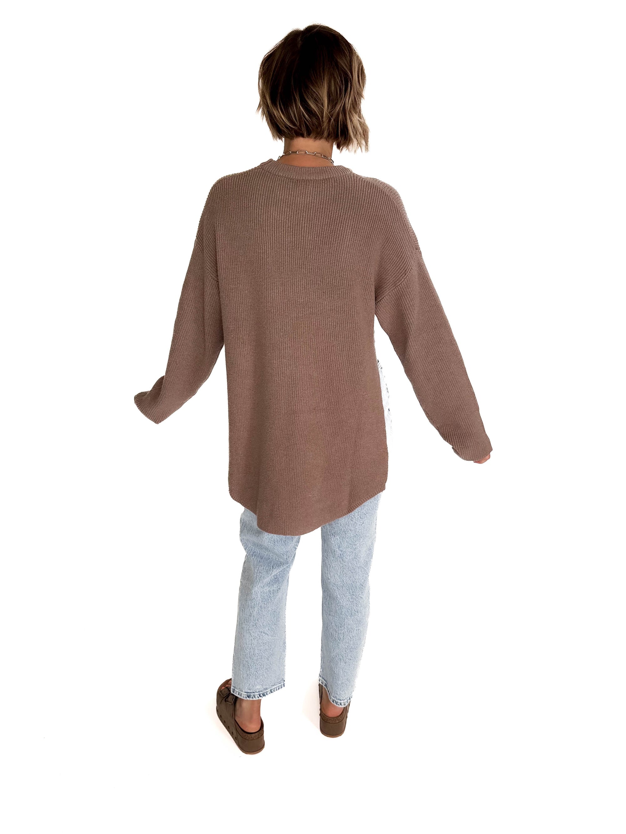 Letha Soft Knit Slide Slit Sweater- TAUPE