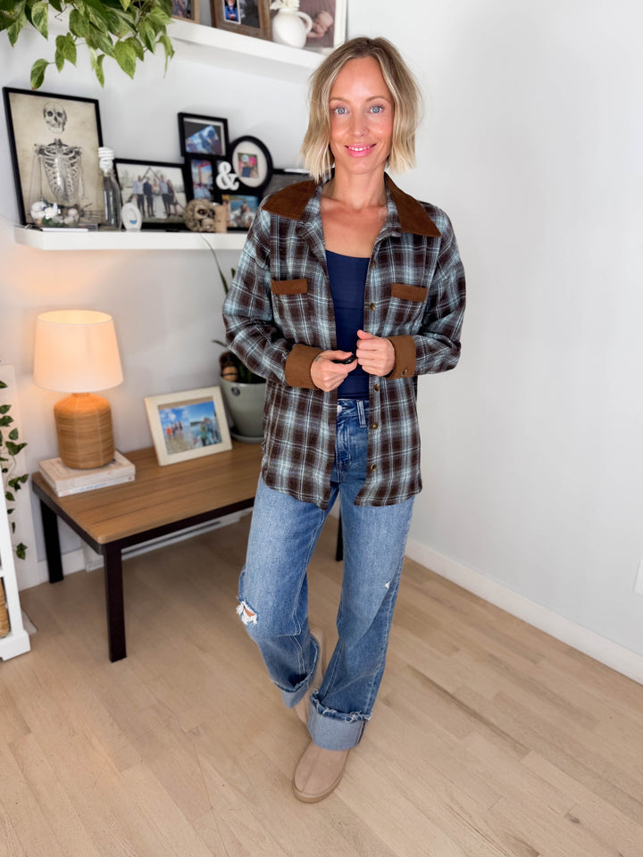 Prairie Collared Patch Pocket Button Down Flannel- LIGHT BLUE