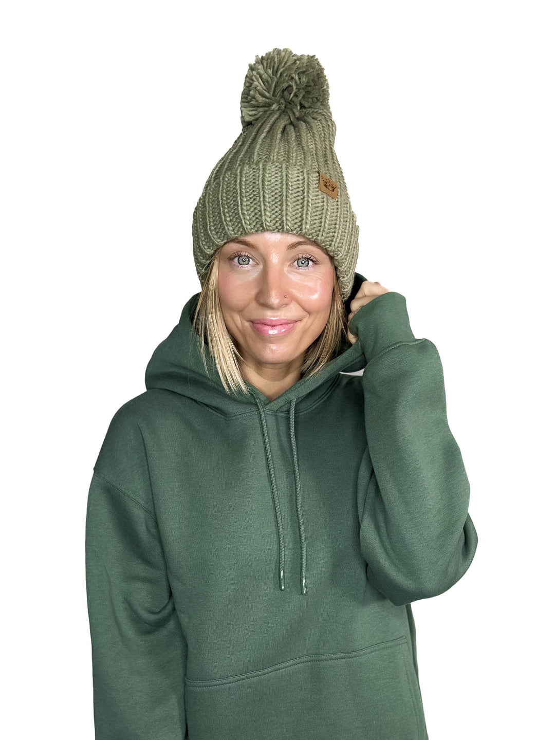 Classic Cable Knit Pom Beanie- GREEN