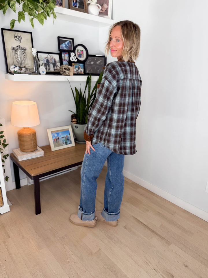Prairie Collared Patch Pocket Button Down Flannel- LIGHT BLUE