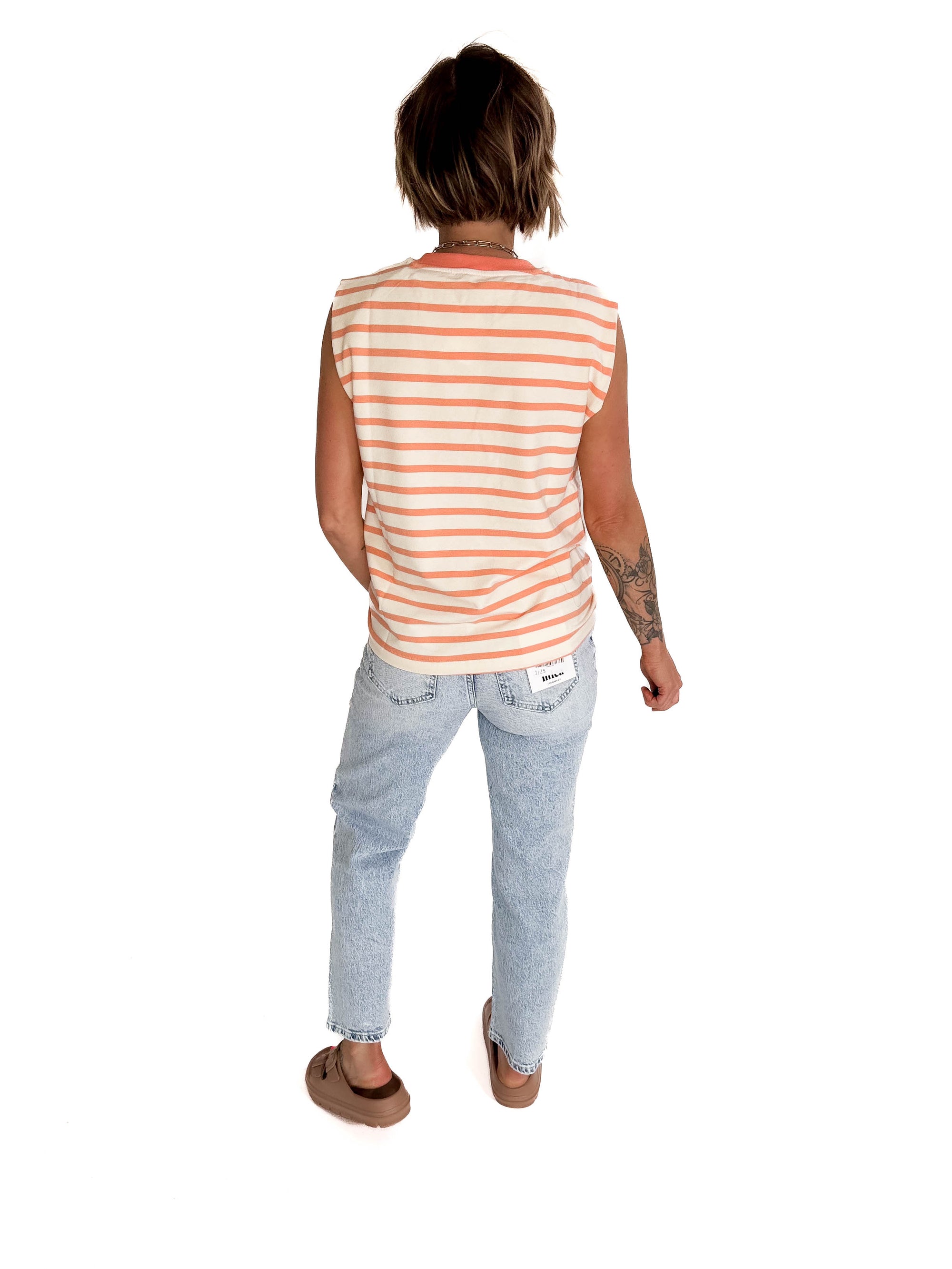 Saffron Round Neck Stripe Top- IVORY/ORANGE
