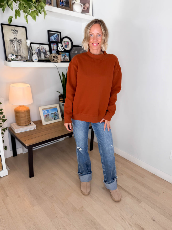 Kara Mock Neck Sweatshirt- CHILI OIL