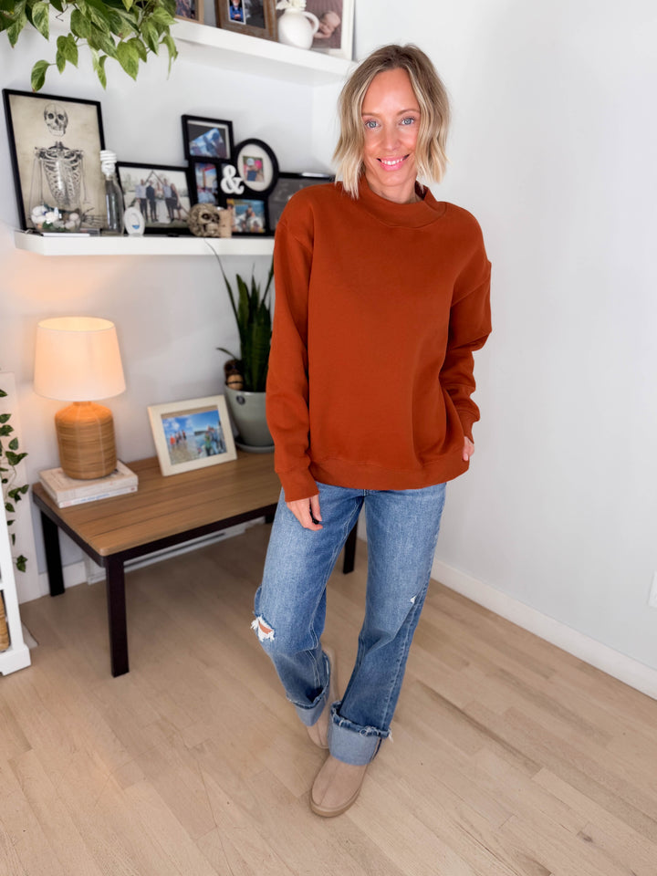 Kara Mock Neck Sweatshirt- CHILI OIL