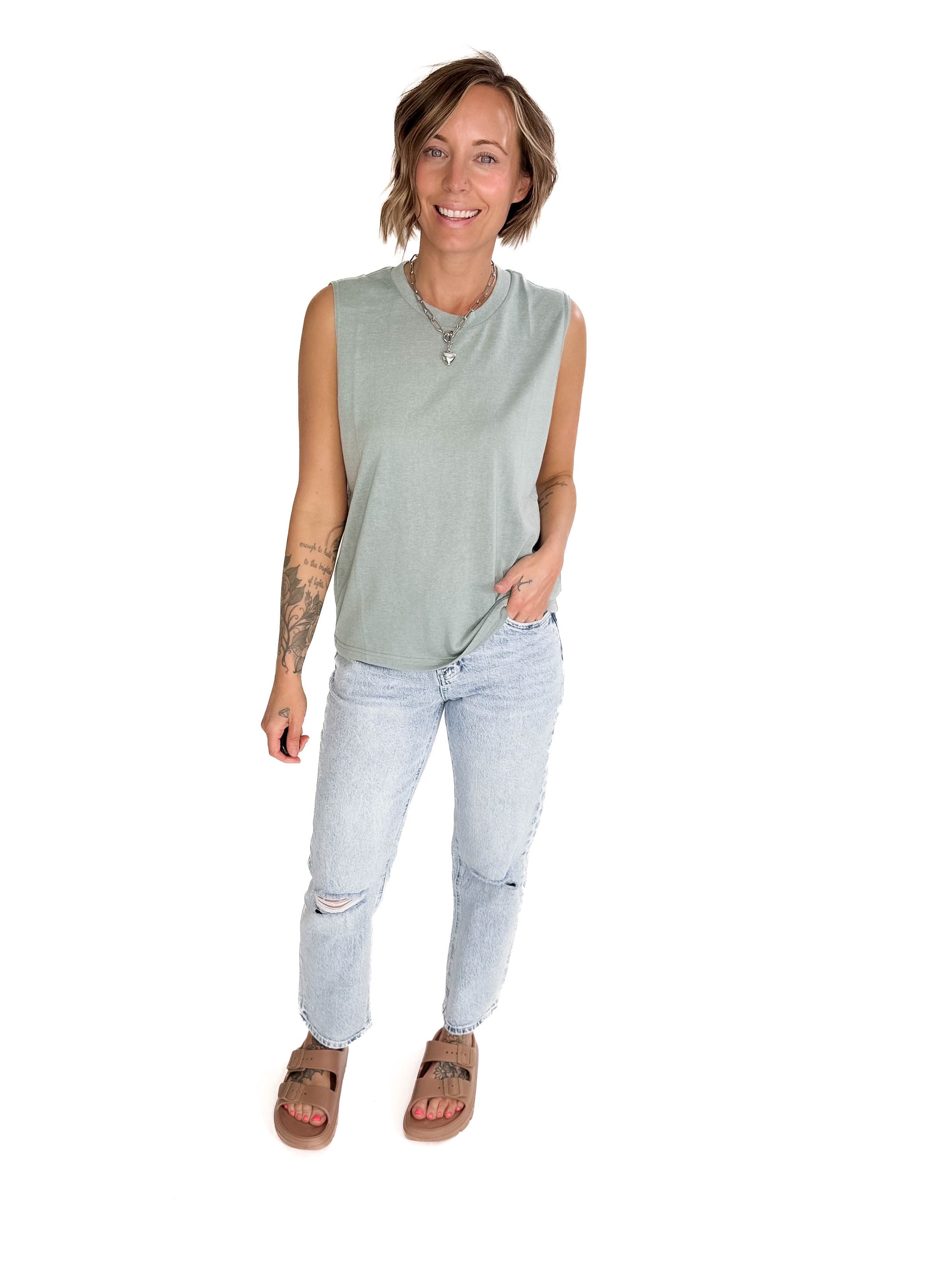 Sierra Slub Knit Tank- OCEAN