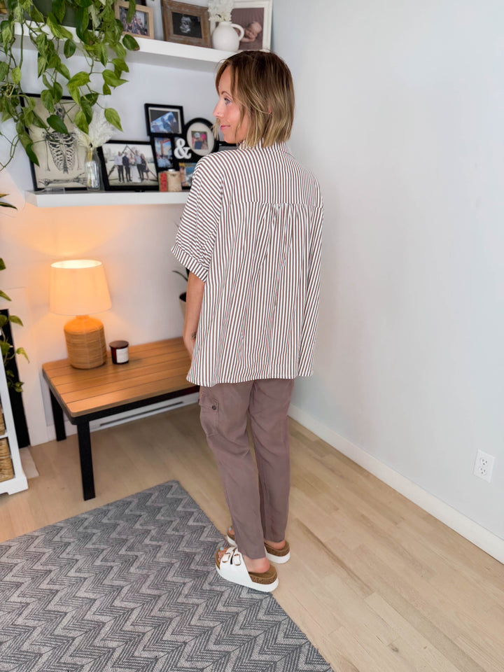 Hayden Stretch Cotton Button Down- MOCHA