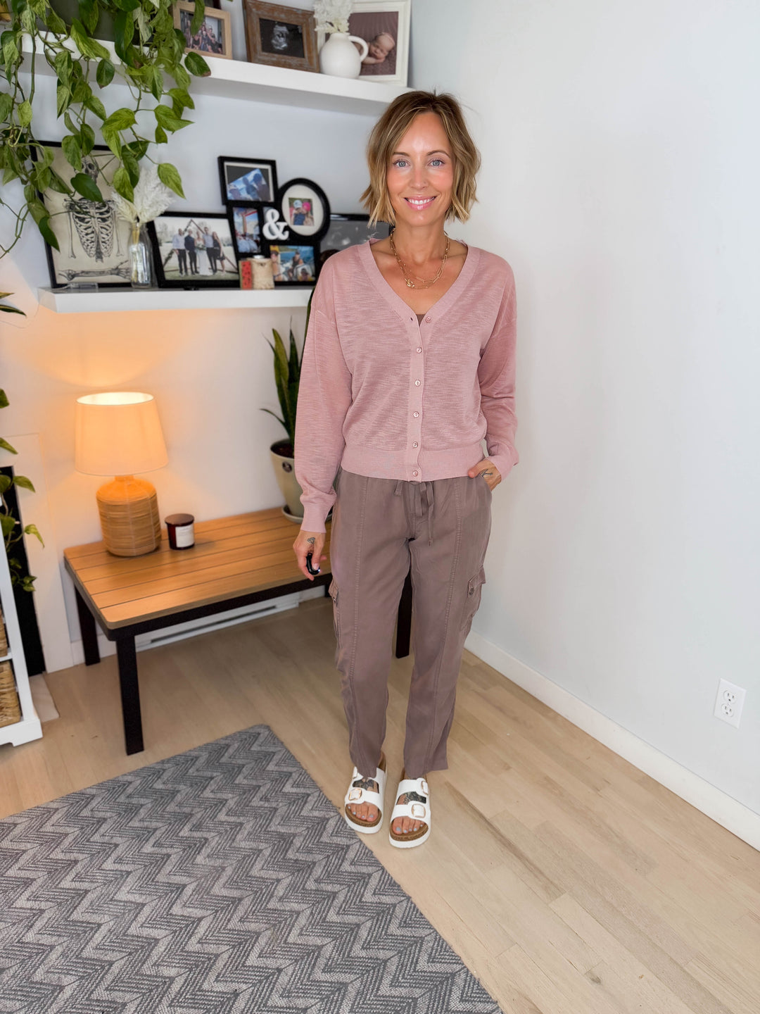 Wild Honey Knit Button Up Cardigan- MAUVE