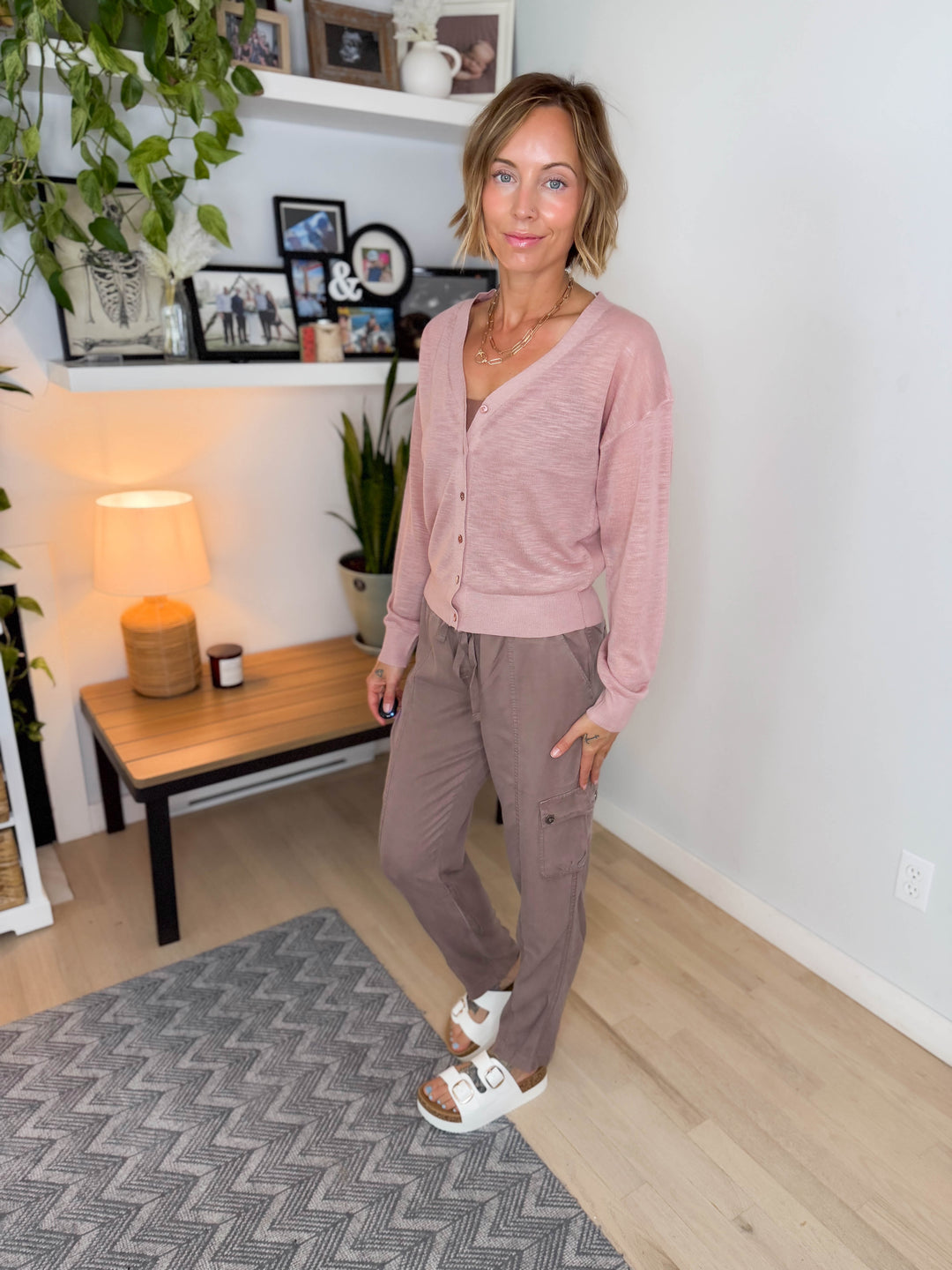 Wild Honey Knit Button Up Cardigan- MAUVE