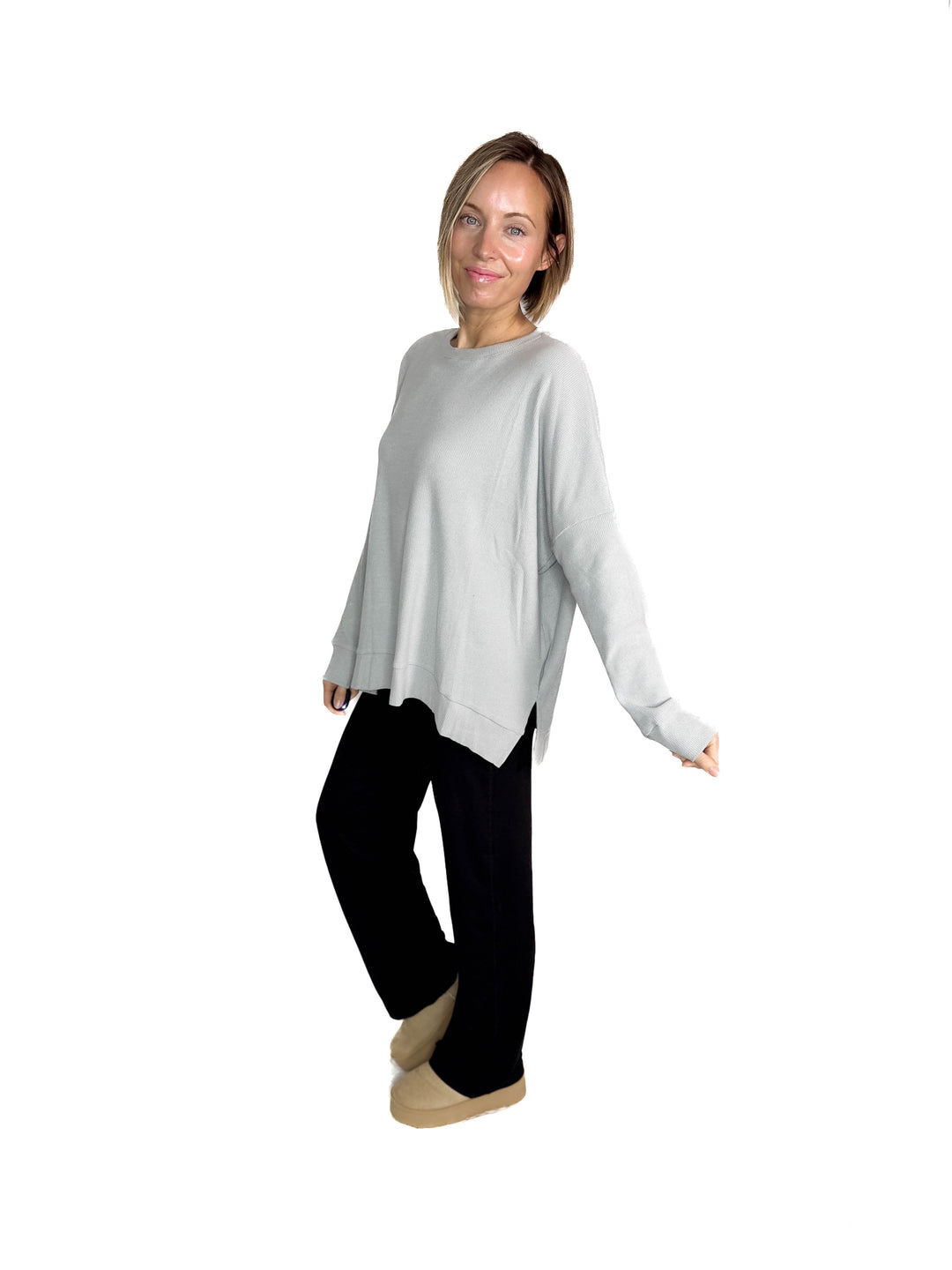 Nolen Soft Touch Ribbed Pullover- HTHR GREY