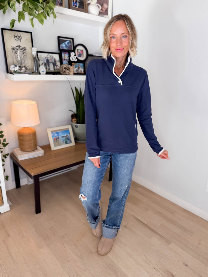Garnet Funnel Neck Polar Fleece Pullover- LIGHT NAVY