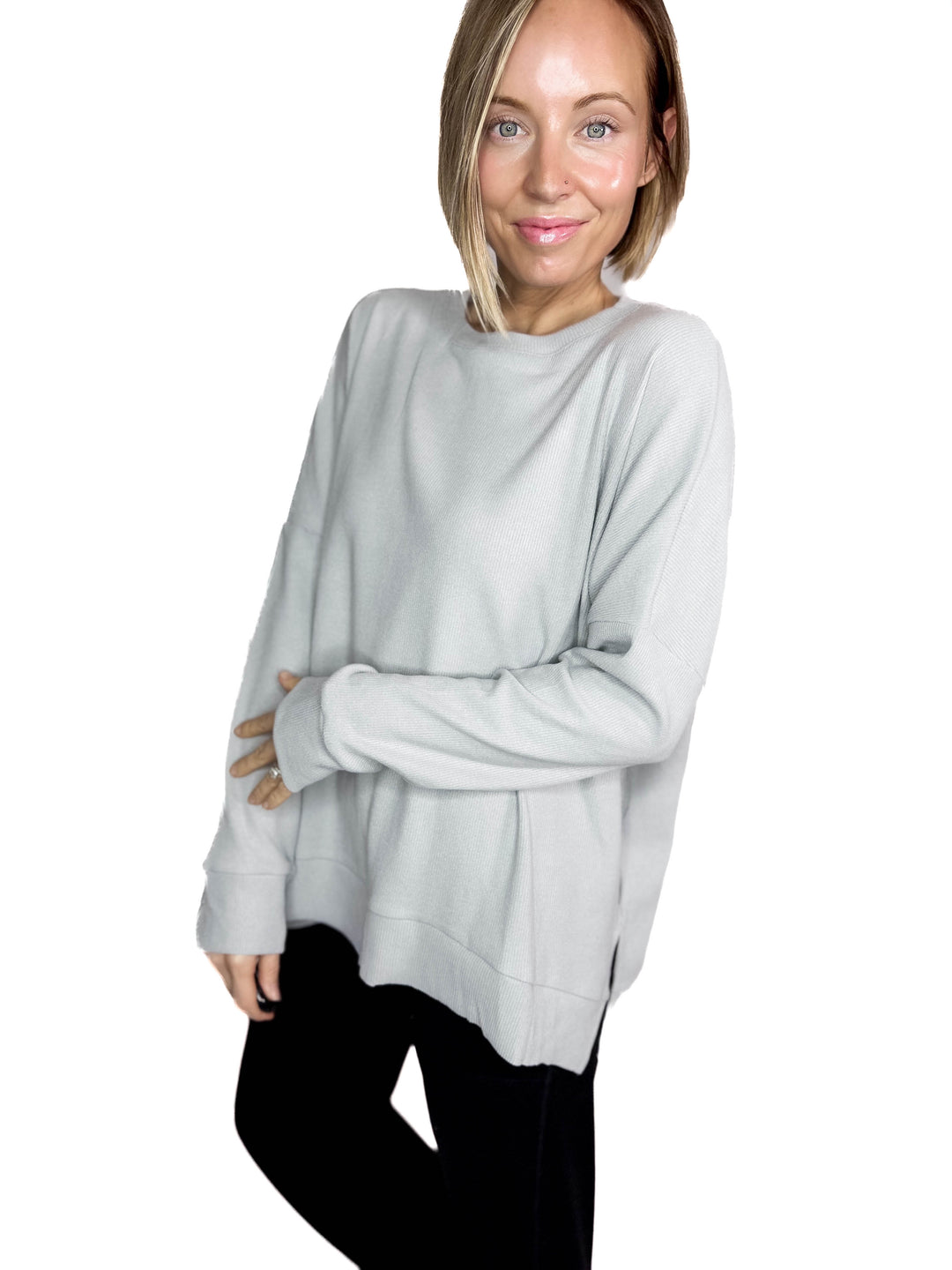 Nolen Soft Touch Ribbed Pullover- HTHR GREY