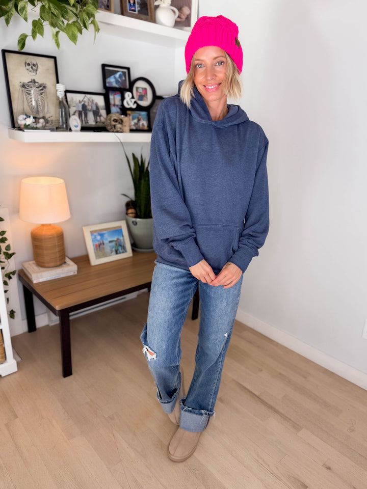 Mono B Burnout Bliss Fleece Hoodie- HEATHER OCEAN