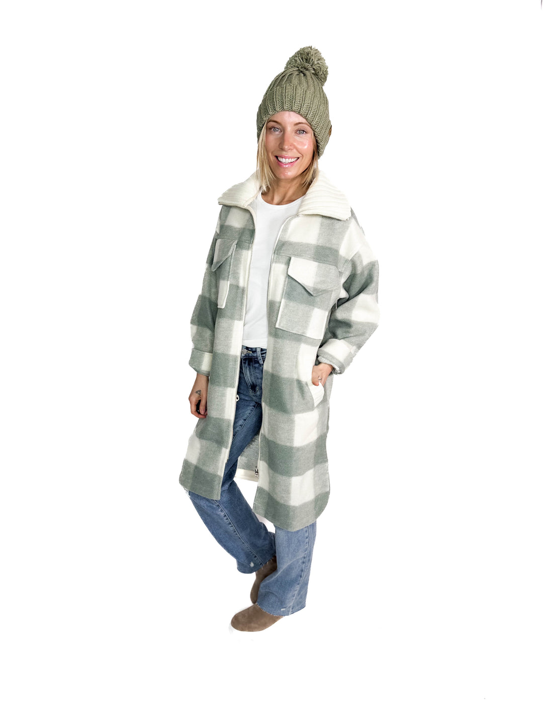 Frostine Plaid Jacket- SAGE
