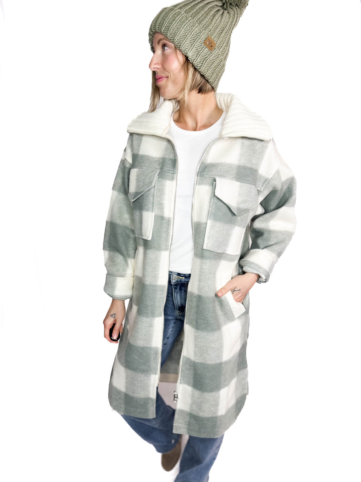 Frostine Plaid Jacket- SAGE