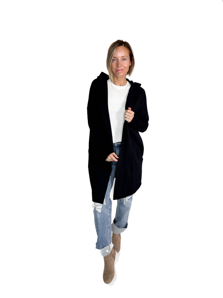 MONO B Whistler Longline Hoodie Cardigan- BLACK