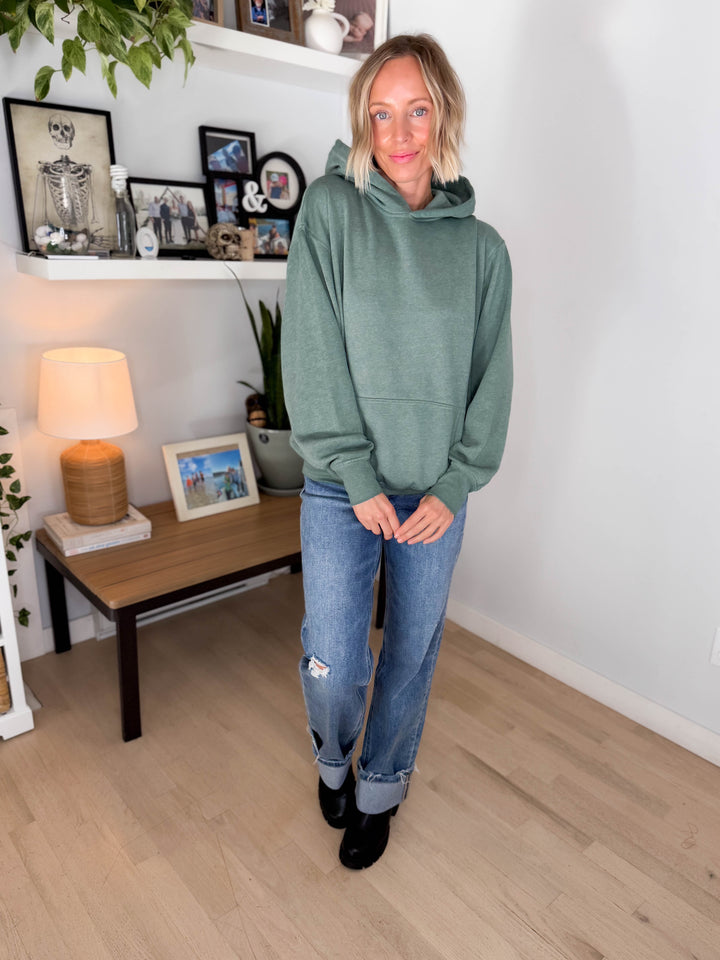 Mono B Burnout Bliss Fleece Hoodie- HEATHER EUCALYPTUS