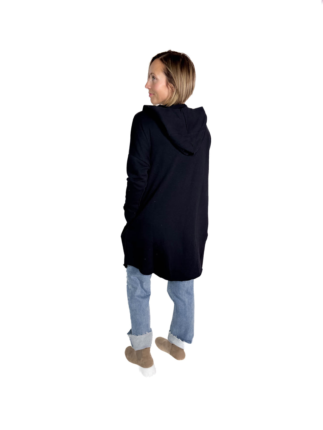 MONO B Whistler Longline Hoodie Cardigan- BLACK