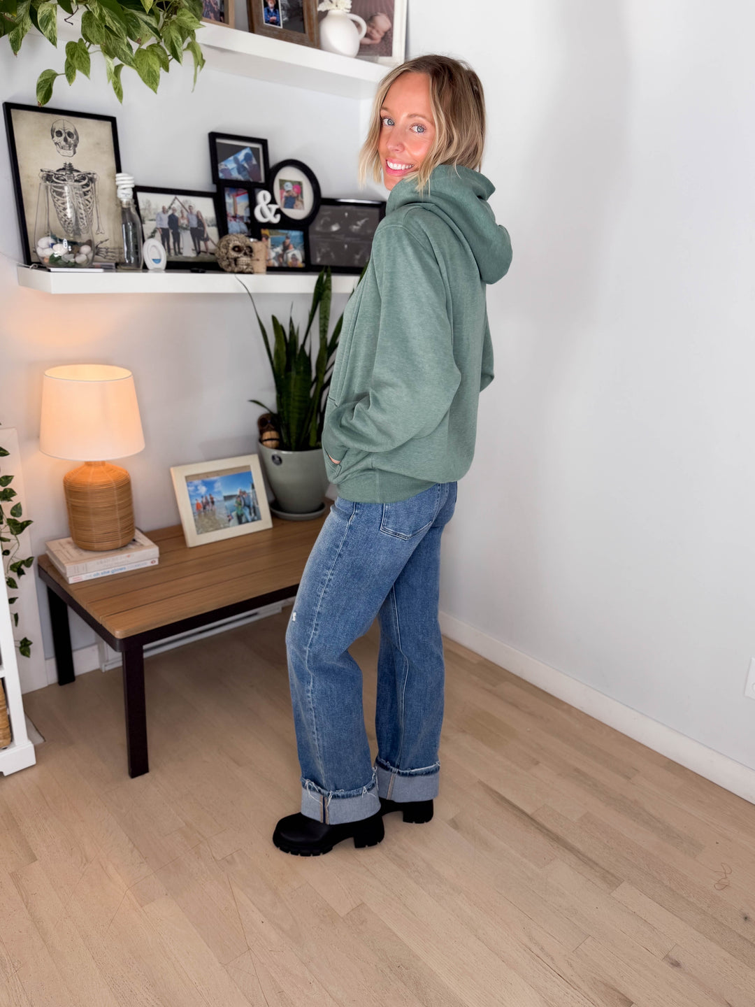 Mono B Burnout Bliss Fleece Hoodie- HEATHER EUCALYPTUS