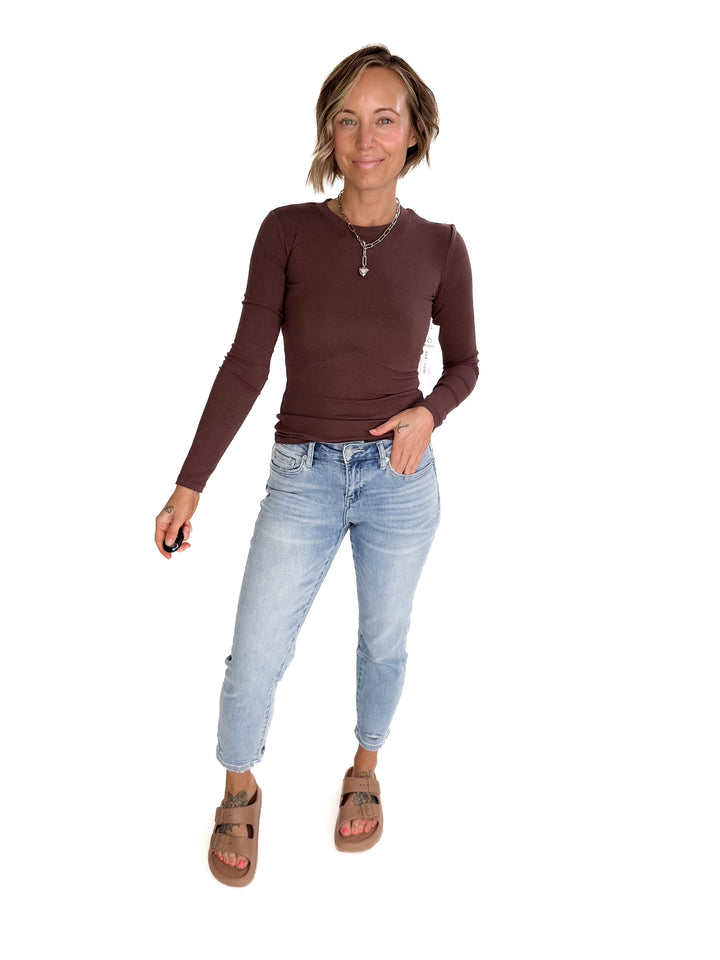MONO B Linley Ribbed Scoop Neck- ESPRESSO-FINAL SALE