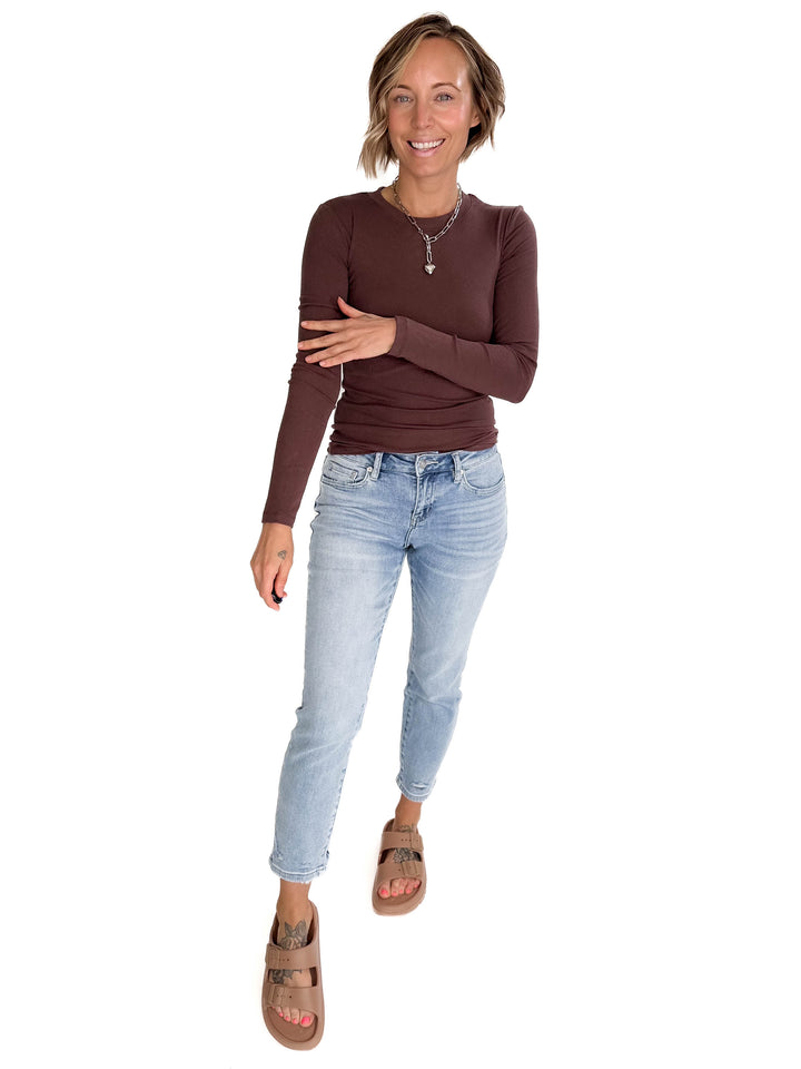 MONO B Linley Ribbed Scoop Neck- ESPRESSO-FINAL SALE