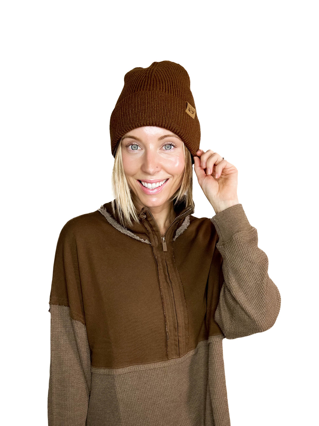 Arwen Waffle 1/4 Zip Pullover- ESPRESSO