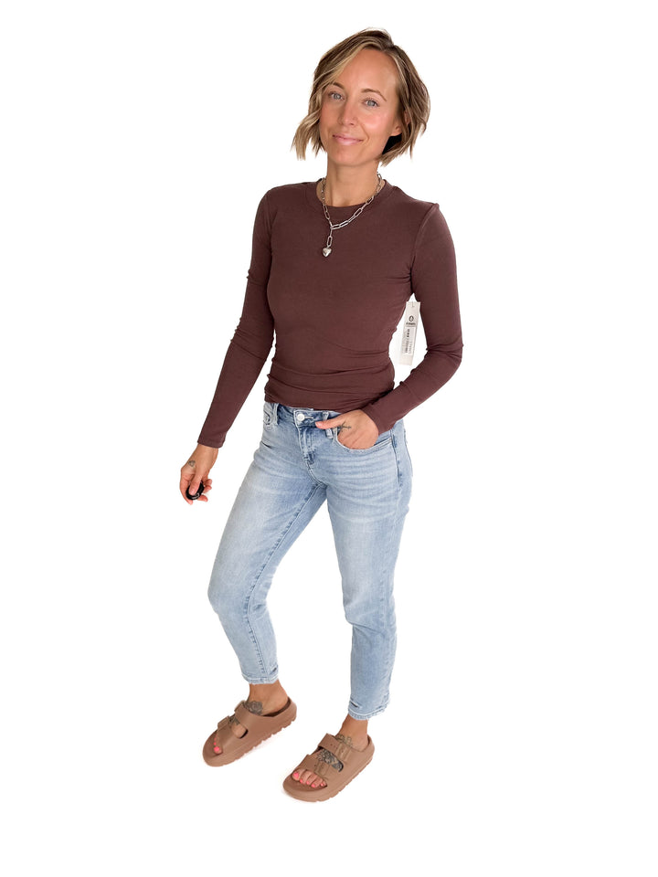 MONO B Linley Ribbed Scoop Neck- ESPRESSO-FINAL SALE