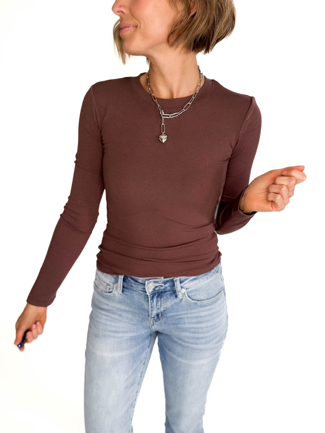MONO B Linley Ribbed Scoop Neck- ESPRESSO-FINAL SALE