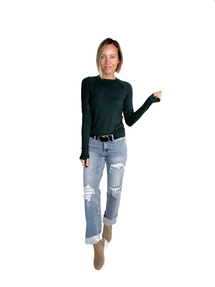 MICHELLE MAE Blair Long Sleeve- HUNTER GREEN