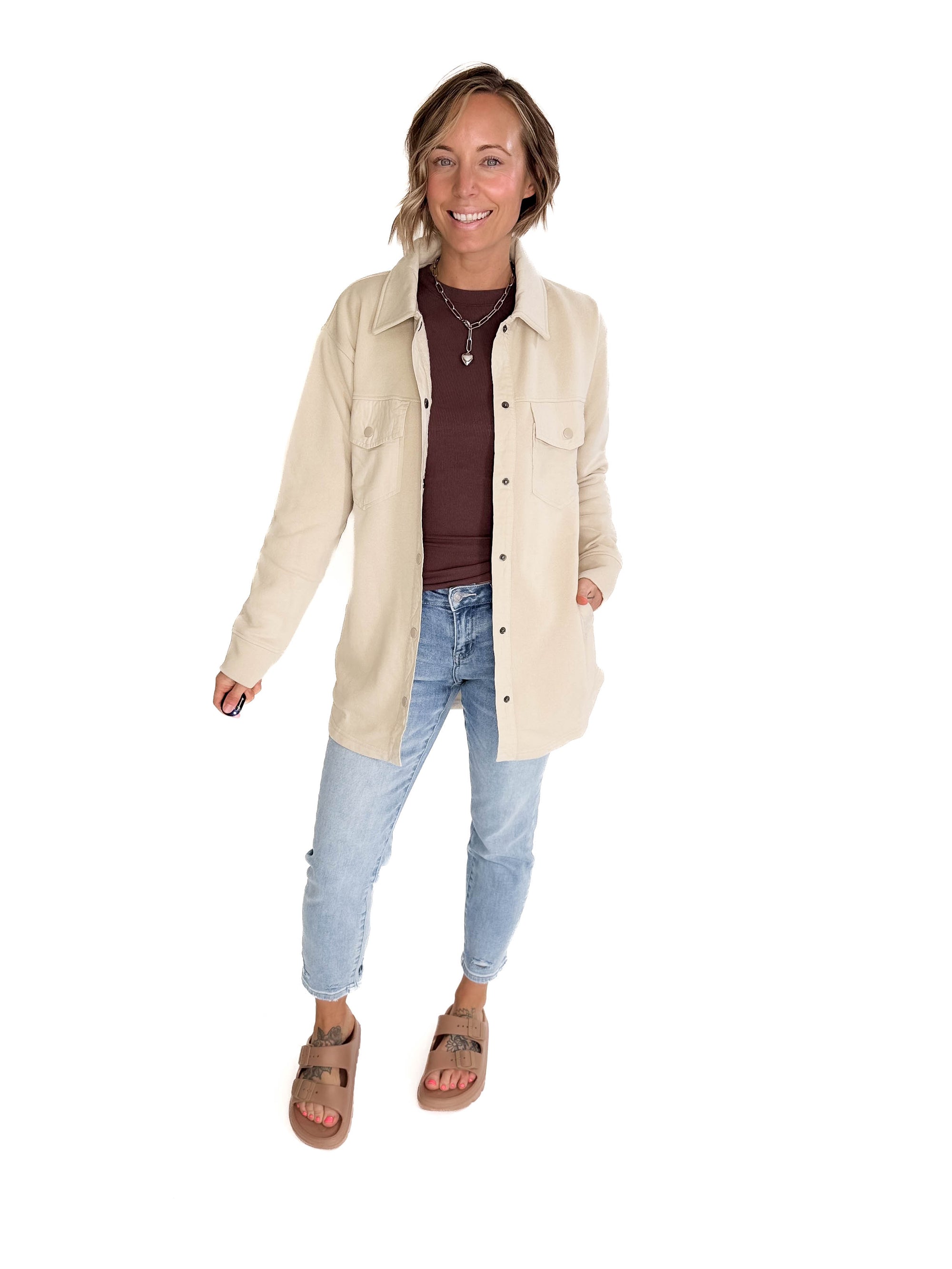 MONO B Valerie Snap on Shacket- NATURAL