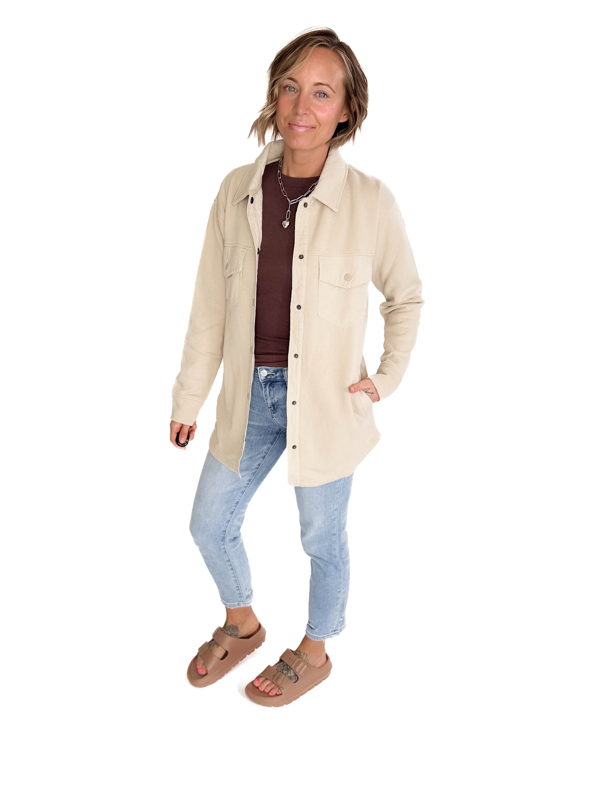 MONO B Valerie Snap on Shacket- NATURAL