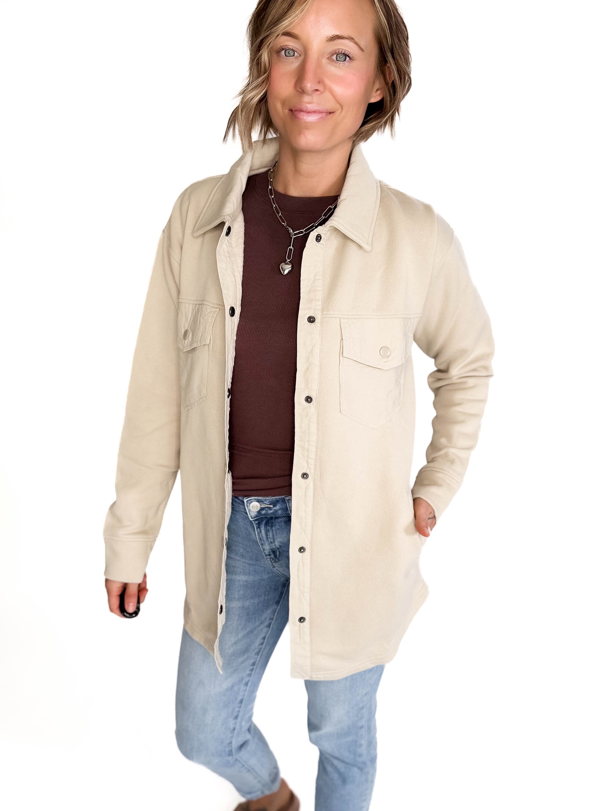MONO B Valerie Snap on Shacket- NATURAL