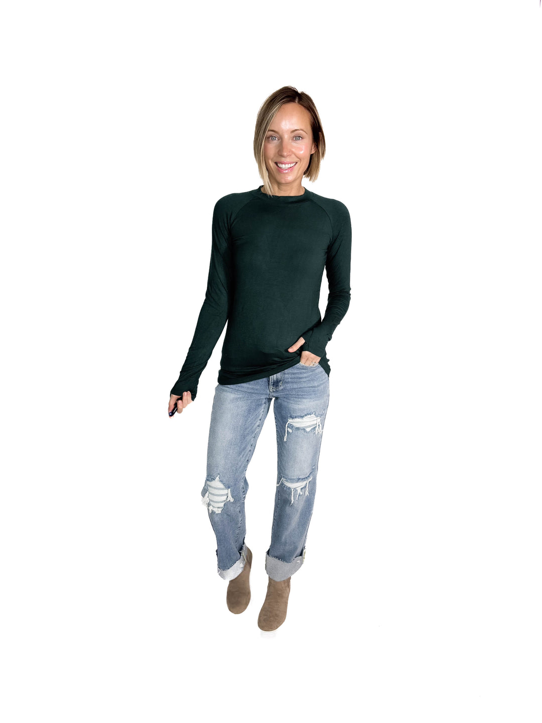 MICHELLE MAE Blair Long Sleeve- HUNTER GREEN