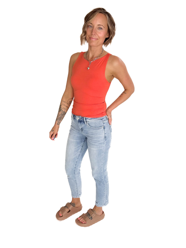 Ingrid Double Lined Boat Neck Knit Tank- GRAPEFRUIT-FINAL SALE