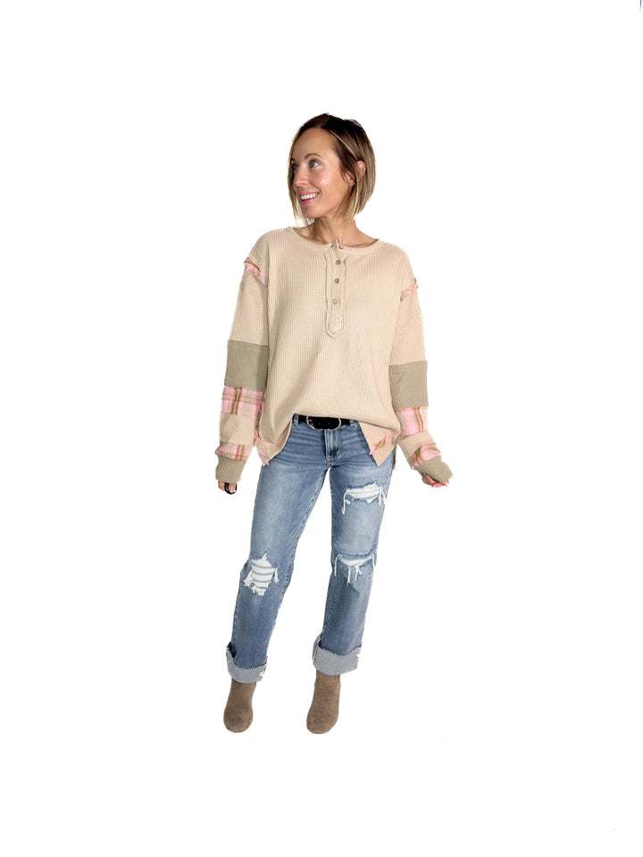 Sayler Waffle Patchwork Henley Pullover