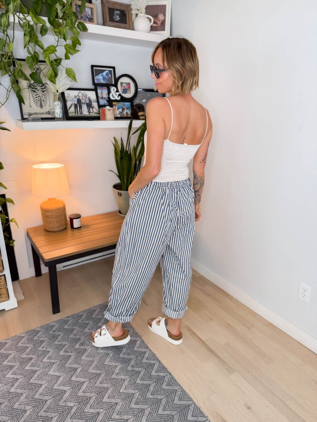 Yacht Club Cotton Tie Waist Barrel Pant- NAVY