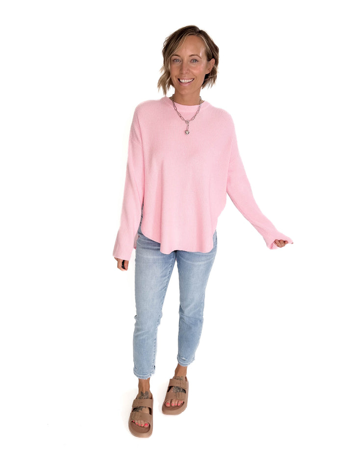 Letha Soft Knit Slide Slit Sweater- BABY PINK-FINAL SALE