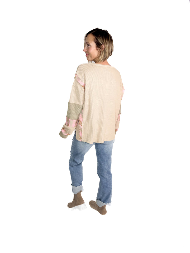 Sayler Waffle Patchwork Henley Pullover