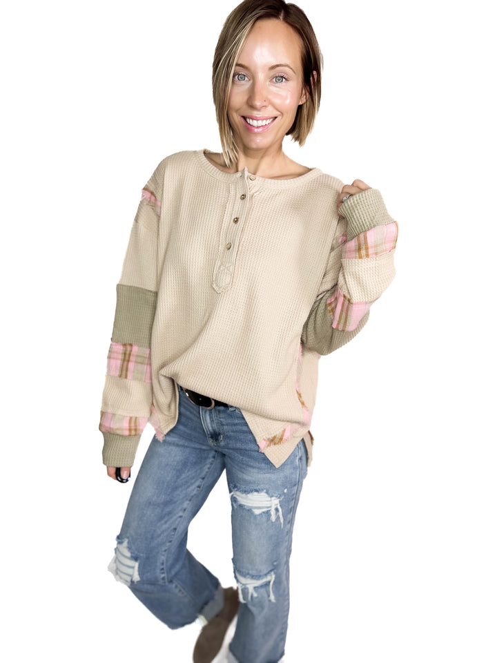 Sayler Waffle Patchwork Henley Pullover
