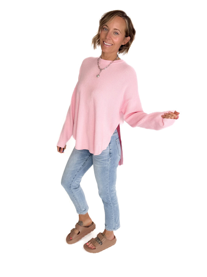 Letha Soft Knit Slide Slit Sweater- BABY PINK-FINAL SALE