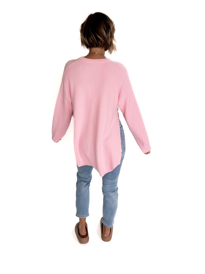 Letha Soft Knit Slide Slit Sweater- BABY PINK-FINAL SALE