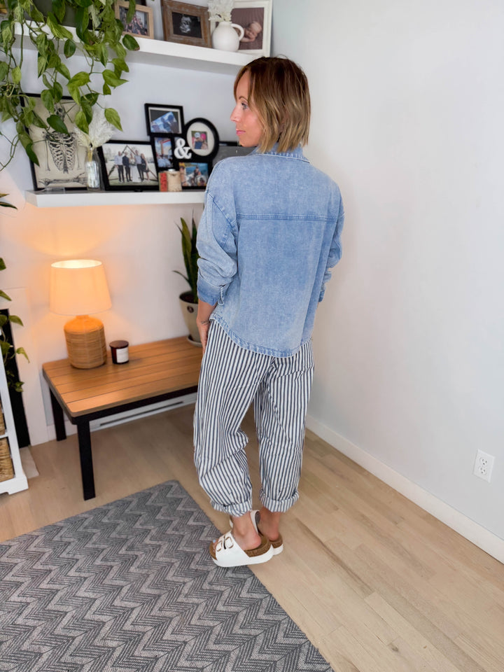 Genevieve Washed Cotton Twill Jacket- DENIM