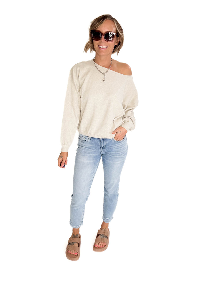 Ivy Waffle Boat Neck  Pullover- OATMEAL-FINAL SALE