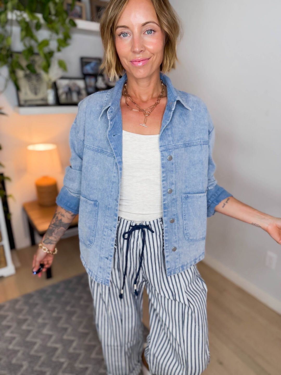 Genevieve Washed Cotton Twill Jacket- DENIM