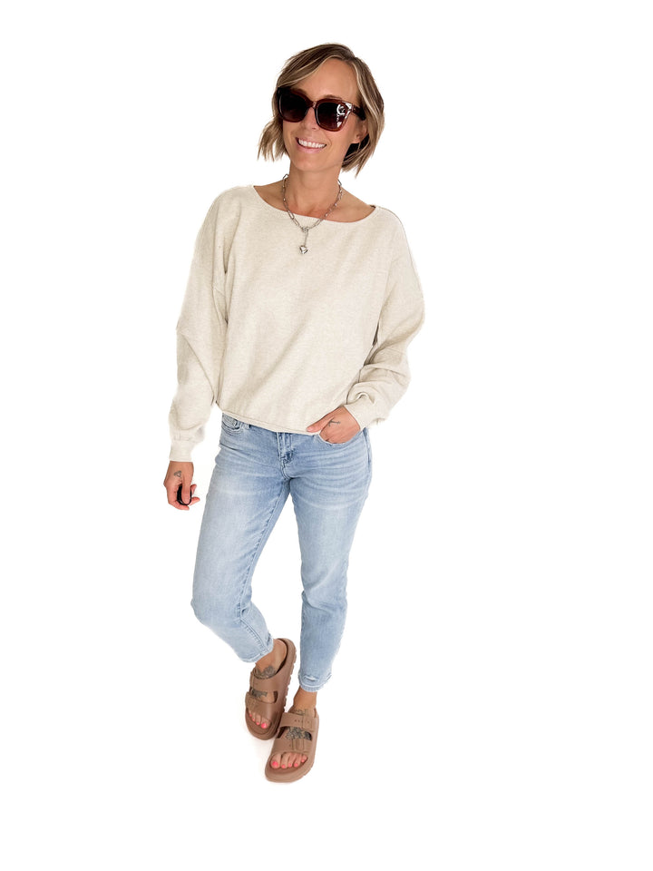 Ivy Waffle Boat Neck  Pullover- OATMEAL-FINAL SALE