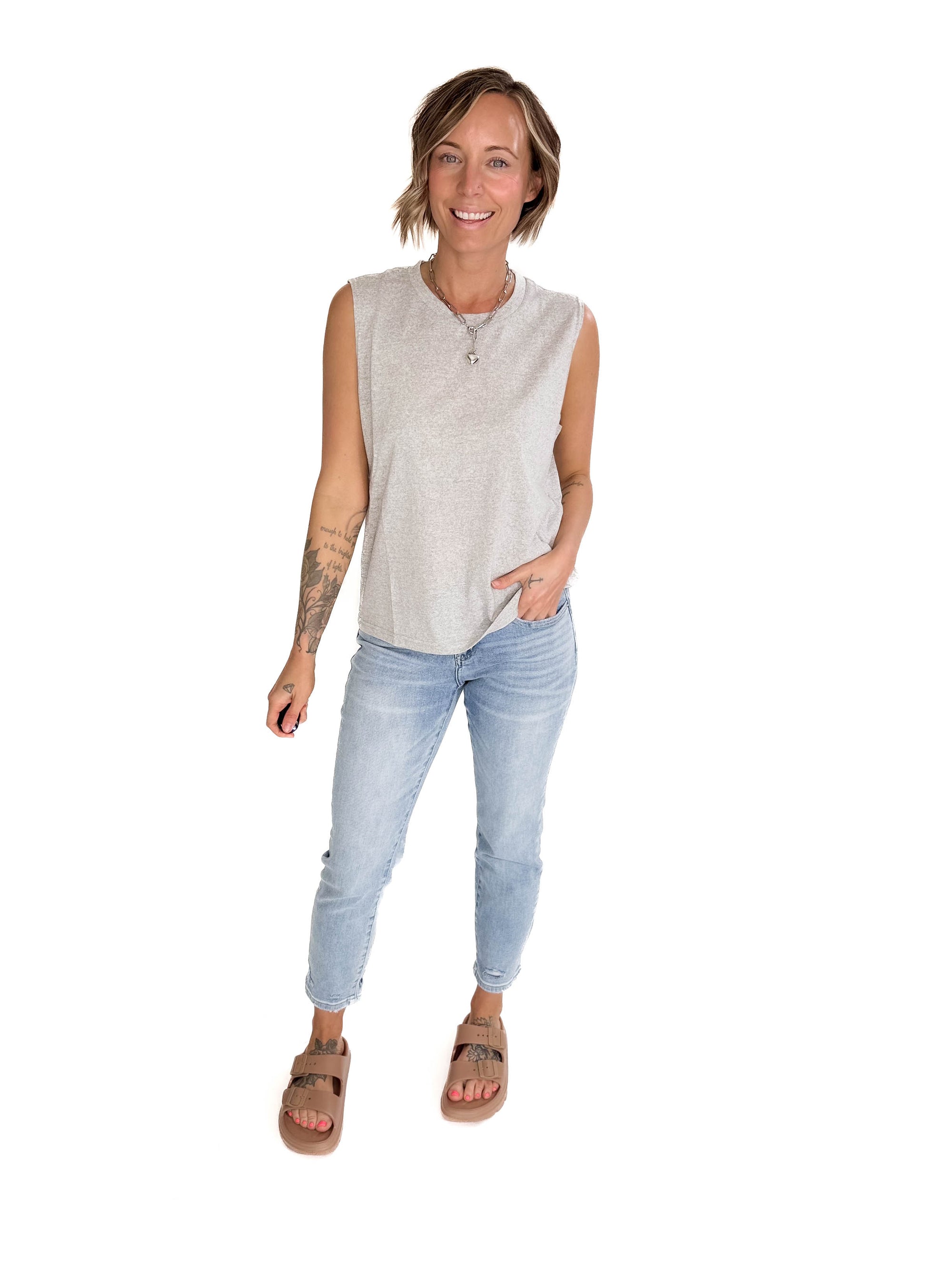 Sierra Slub Knit Tank- HEATHER GREY