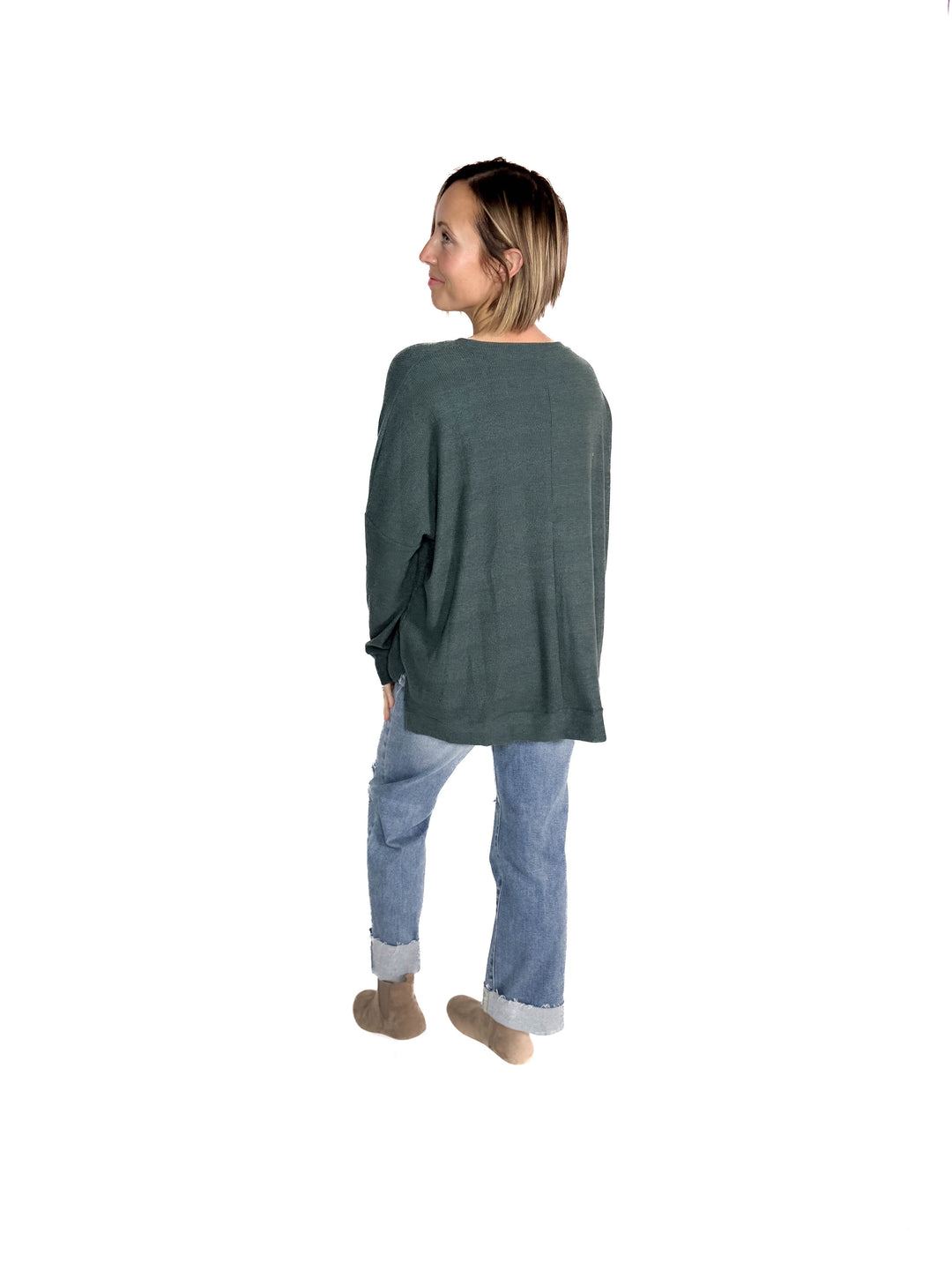 Nolen Soft Touch Ribbed Pullover- TEAL GREEN