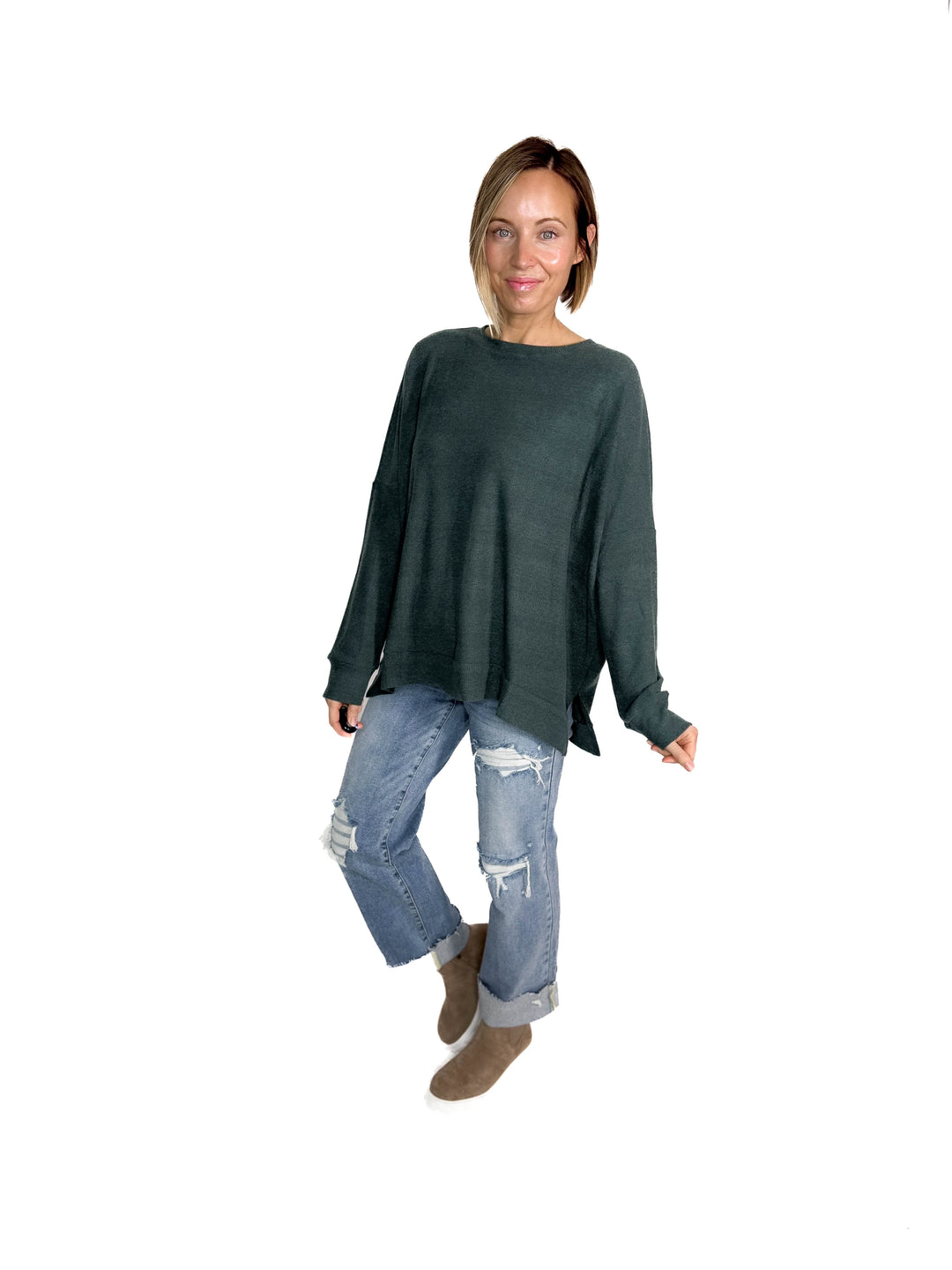 Nolen Soft Touch Ribbed Pullover- TEAL GREEN
